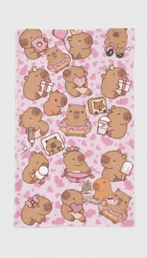 Personalized Capybara Hearts Blanket Cute Pink - NekoKids