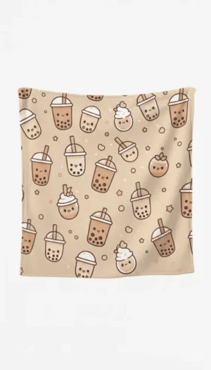 Custom Name Happy Boba Tea Pattern Blanket - NekoKids