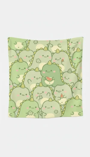 Custom Name Happy Green Dinosaur Pattern Blanket - Neko Kids