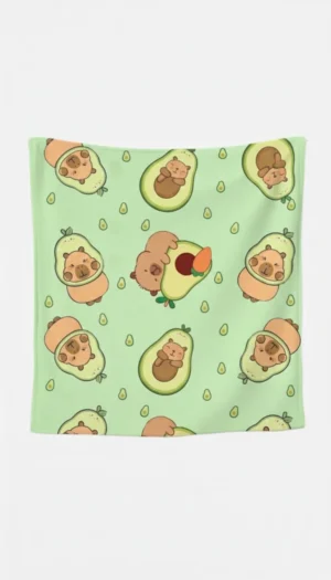 Personalized Kawaii Capybara Avocado Blanket - Neko Kids